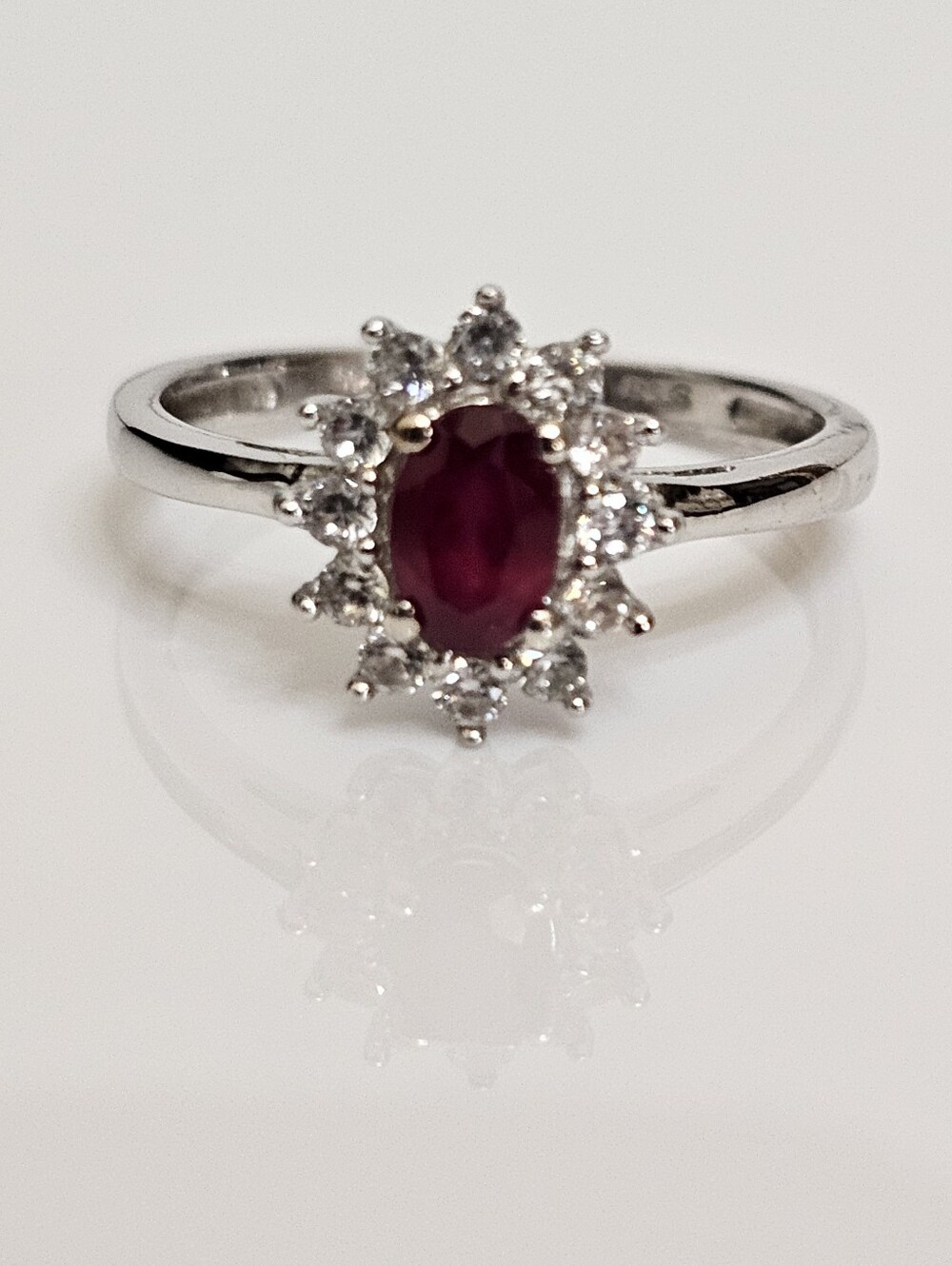 Genuine Royal Thai Ruby and White Zircon in Platinum Sterling Ring Size 7!  ♥️